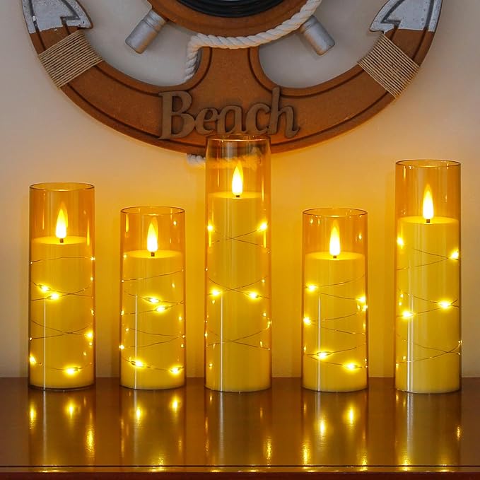 Gold Flameless Candles with Remote and String Light, 2.2"x 5" - Image 5