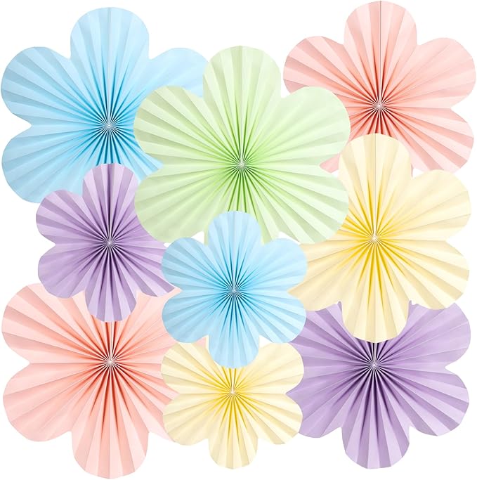 SUNBEAUTY 9 PCS Pastel Paper Flowers Decorations by SUNBEAUTY