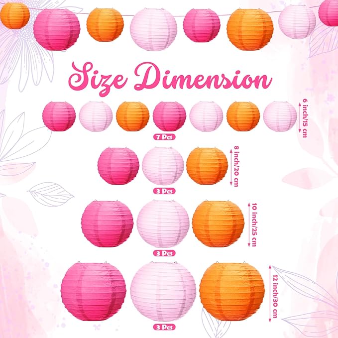 Riakrum 16 Pcs Pink and Orange Paper Lanterns Birthday Party Decorations Mixed - Image 5