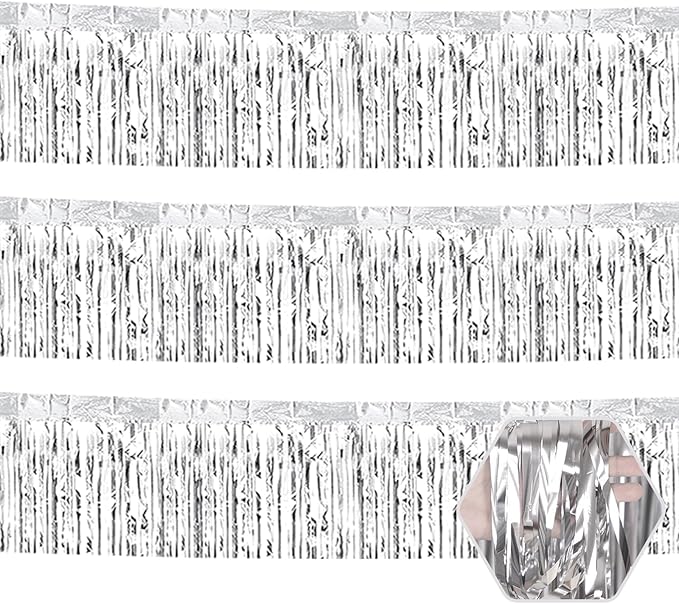 3 Pack 10 Long Silver Metallic Foil Fringe Garland Wall Hanging Tassle Banner by Ferwzsr