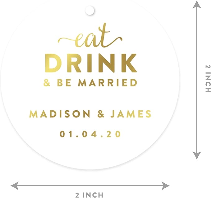 Andaz Press Personalized Round Circle Wedding Gift Tags, Metallic Gold Ink - Image 3
