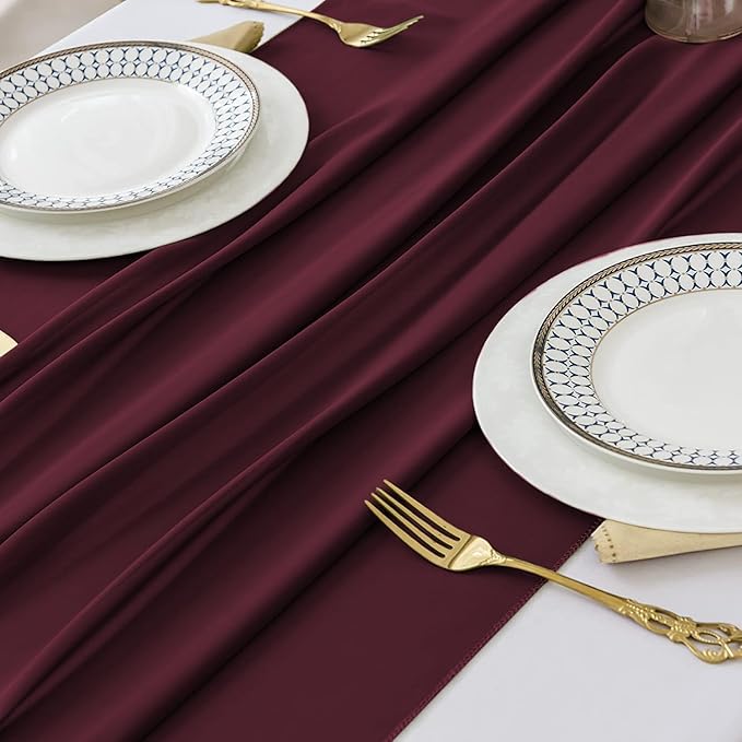 2 Pack 10 Ft Chiffon Table Runner Burgundy Gauze Long Table Runners 27x120 - Image 5