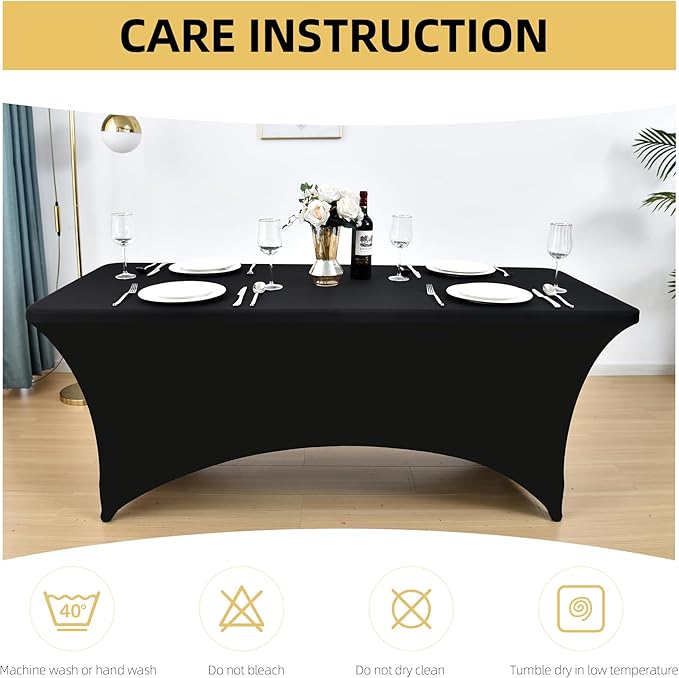 10-Pack 6ft Black Spandex Table Covers - Image 6