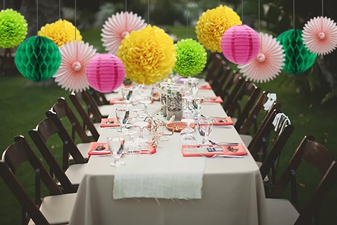 Party Decorations Kit Hanging Paper Fan Tissue Pom Poms Flowers Honeycomb Balls - Image 3