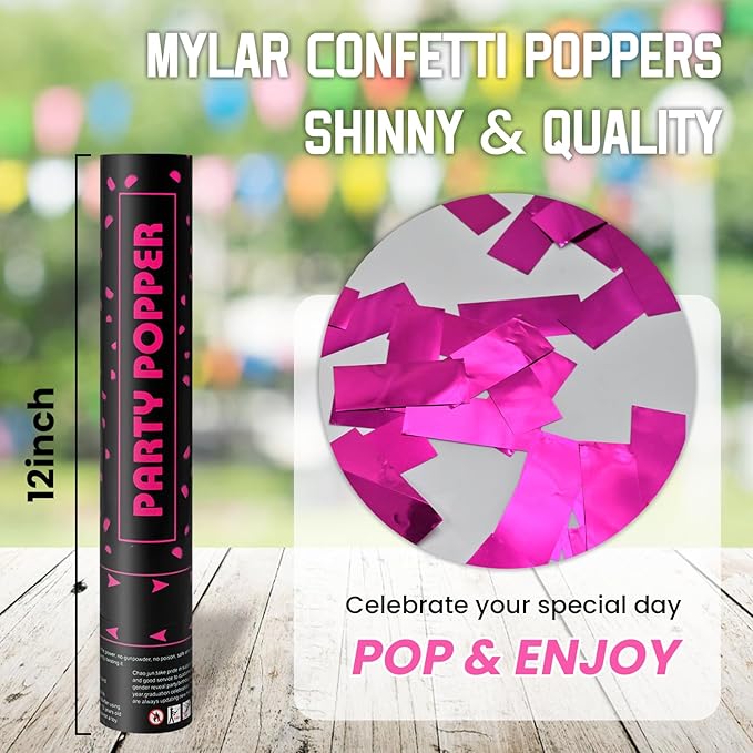 Party Poppers Confetti Cannon 12 Pack Royal Pink Confetti Popper Cannons 12Inch - Image 3