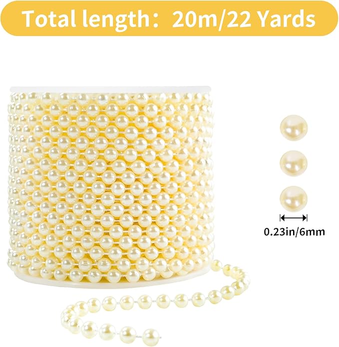 Faux Ivory Pearl Beads Garland - 6mm Christmas Tree Beads 22 Yards Ivory Pearl - Image 2