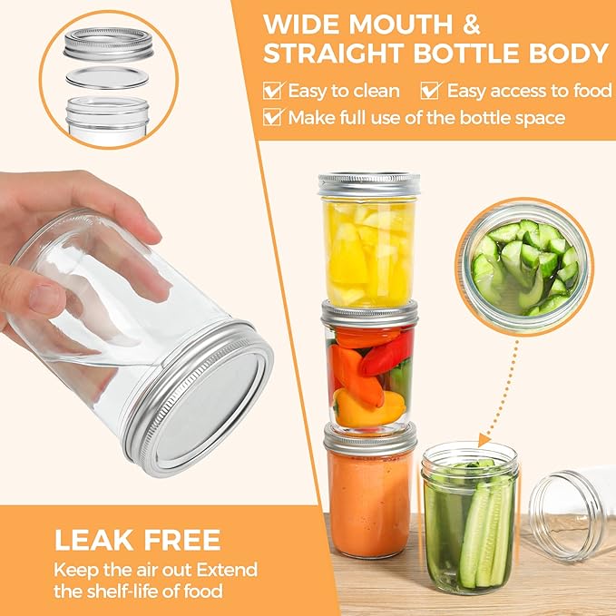 ComSaf Wide Mouth Mason Jars 16oz - Image 3