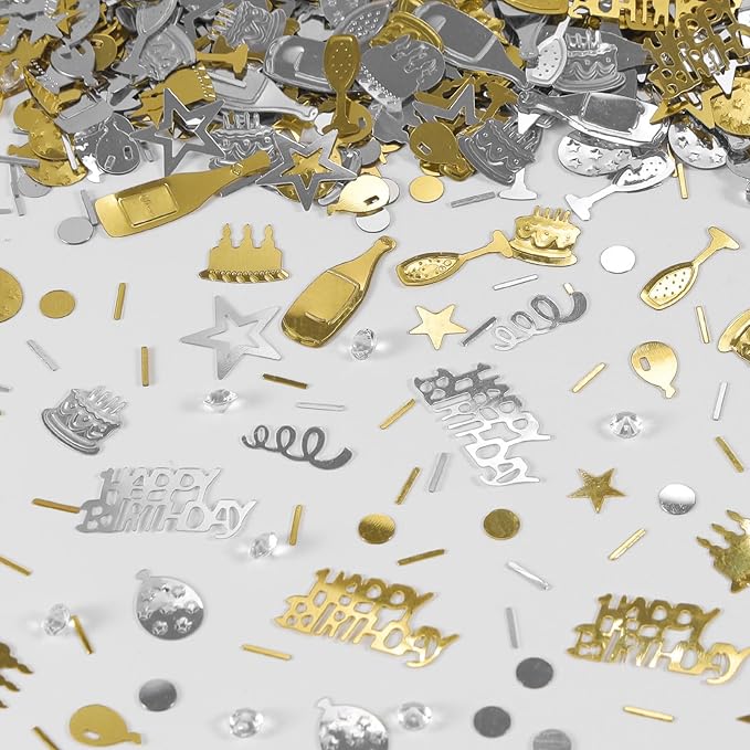 VHUWE Happy Birthday Confetti, 1.6 oz Champagne Gold Silver Cake Balloon Star by VHUWE