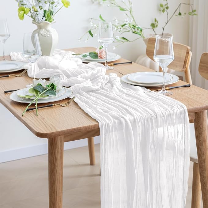 Asee'm Cheesecloth Table Runner 120 Inches Long Ivory Boho Gauze Cheese Cloth - Image 7