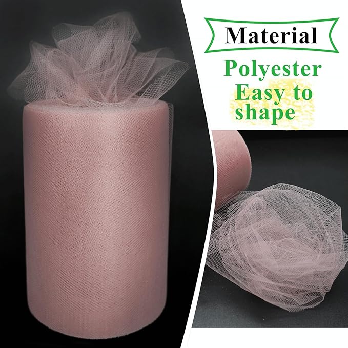 Dusty Rose Tulle Fabric Rolls 6 Inch by 100 Yards Fabric Spool Tulle Ribbon - Image 2