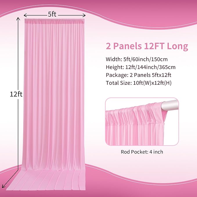 10×12ft Wrinkle Free Pink Backdrop Curtain - Image 4