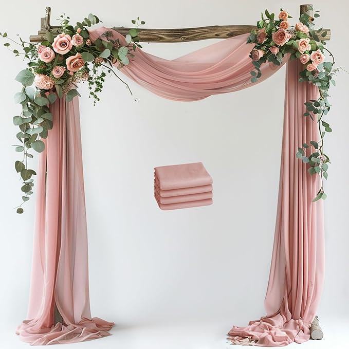 Wokceer Dusty Rose Wedding Arch Draping Fabric Backdrop 4 Panels 28.7" X 20FT by Wokceer