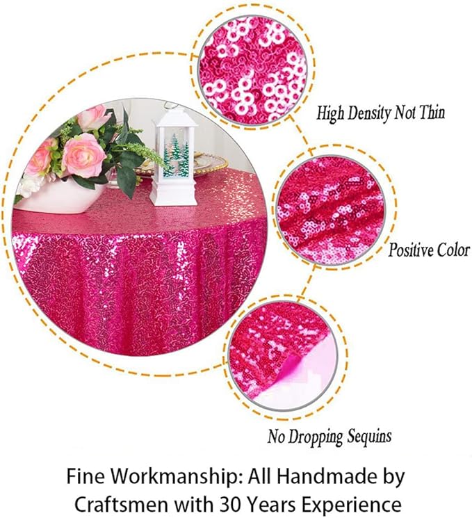 ShinyBeauty Sequin Table Overlay Hot Pink 36''x36'' Small Sequin Tablecloth - Image 3