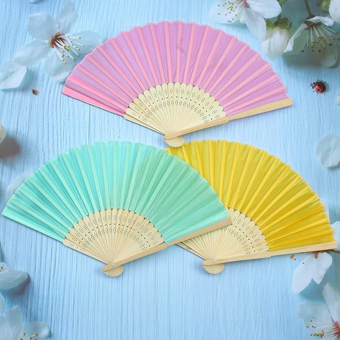 Aneco 18 Pieces 18 Colors Handheld Fans Cloth Hand Fans Bamboo Folding Fans - Image 4