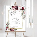 Welcome Wedding Sign Personalized, Burgundy Gold Dusty Pink Wedding Sign by CENOVACY
