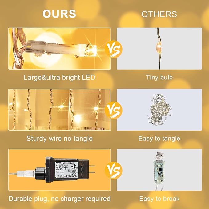 JMEXSUSS 300 LED Remote Control Christmas Curtain Lights, Plug in Fairy Curtain - Image 6