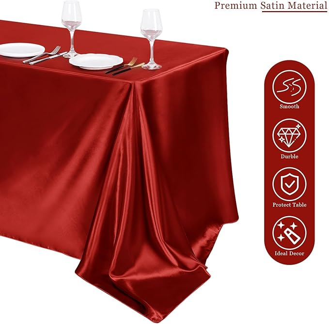 TURSTIN 1 Pack Burgundy Satin Tablecloth 102 x 58 Inch Overlay Satin Table - Image 4