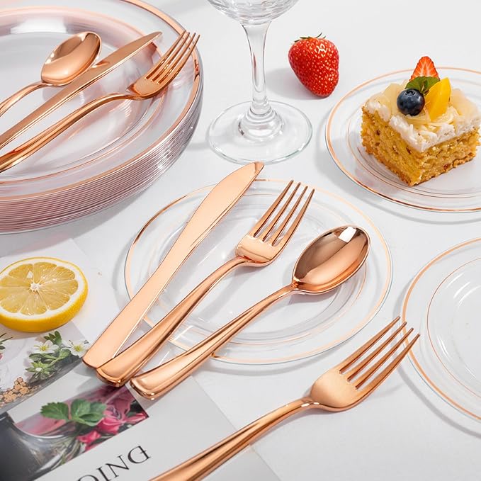 bUCLA 600PCS Rose Gold Plastic Silverware Set - Image 6