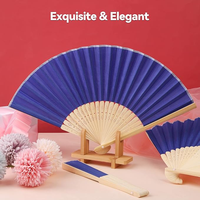 Aneco 18 Pieces Handheld Fans Cloth Hand Fans Bamboo Folding Fans - Image 5