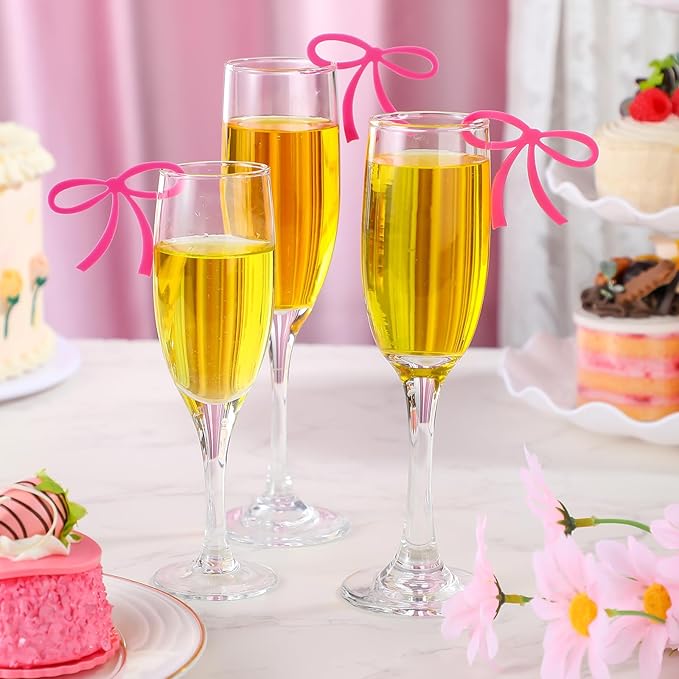 50 Pcs Bows Drink Tags Coquette Bow Wine Glass Charms Acrylic Bowknot Drink Tag - Image 5