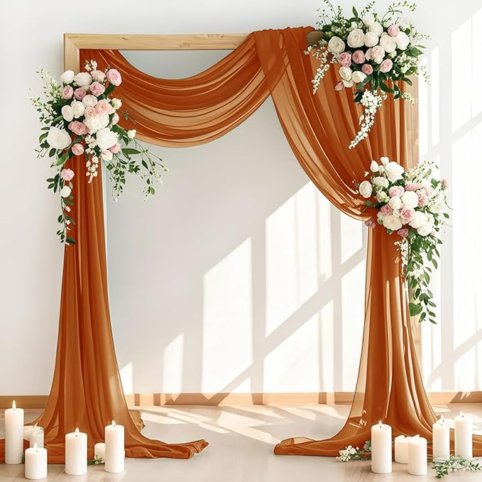 Wedding Arch Draping Fabric 2 Panels 30'' x 18FT Terracotta Sheer Chiffon Arch by LINXTAR