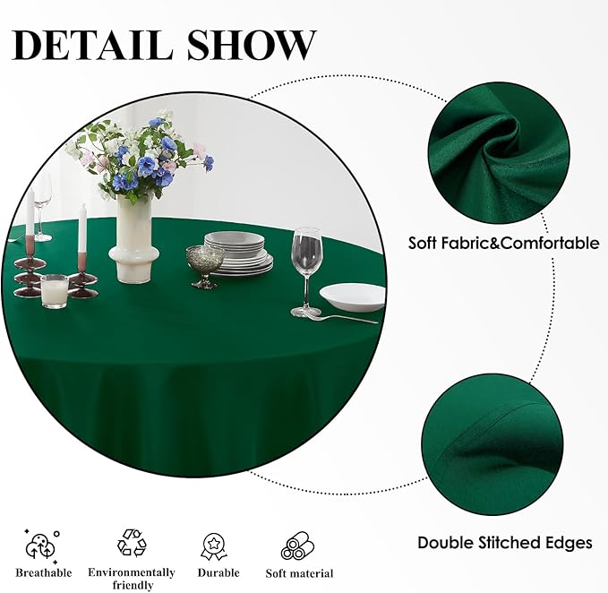 Round Tablecloth 120 Inch 6 Pack Dark Green Tablecloths Washable Decorative - Image 4