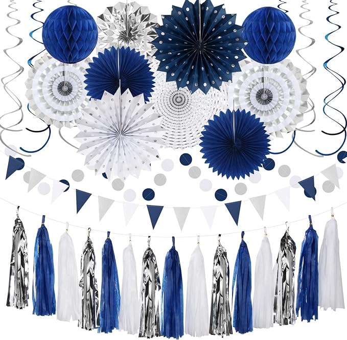 Navy-Blue White-Silver Graduation Party-Decorations by Hugtmr