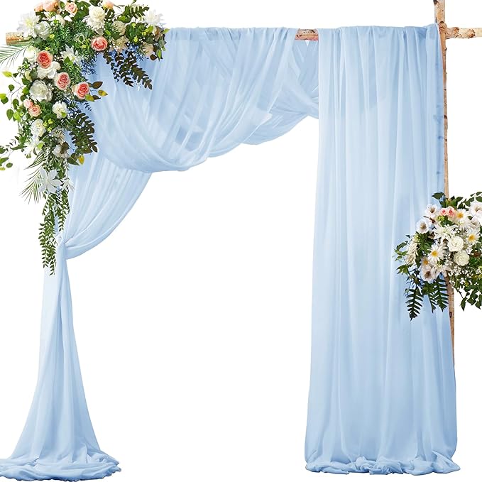 SiinvdaBZX 2 Panels Wedding Arch Draping Fabric 30" x 20Ft Light Blue Sheer by SiinvdaBZX