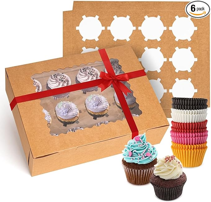 Rarapop 6 Pack Cupcake Boxes Hold 12 Standard Cupcakes, Food Grade Cupcake by Rarapop