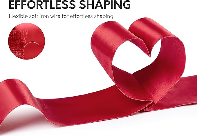 Red Satin Ribbon Double-Faced Wired Ribbons - Image 3
