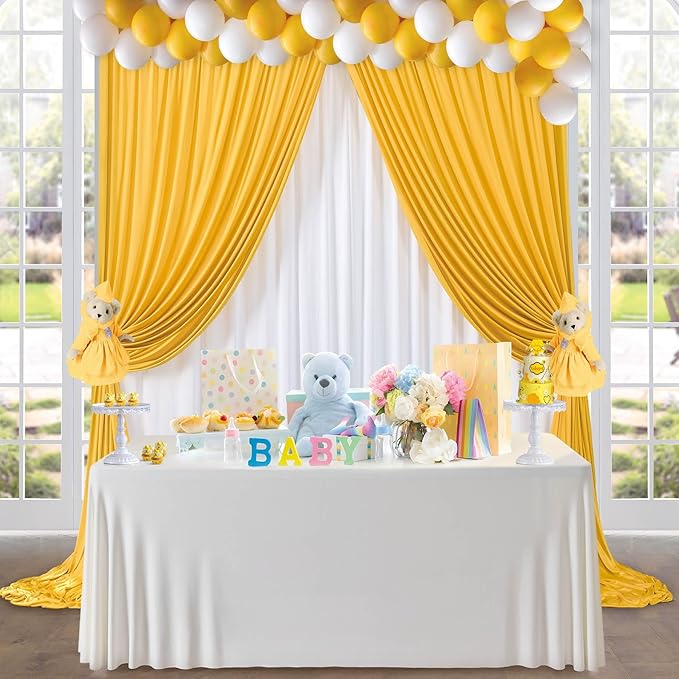 40 ft x 10 ft Wrinkle Free Yellow Backdrop Curtain - Image 4