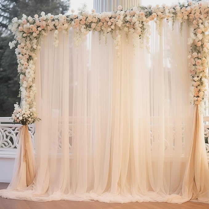 20x10 Champagne Tulle Backdrop Curtains - Image 7