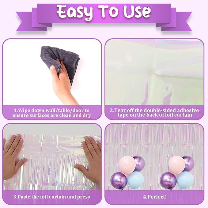 2 Pack Iridescent Transparent Foil Fringe Backdrop Curtains, Tinsel Streamers - Image 4