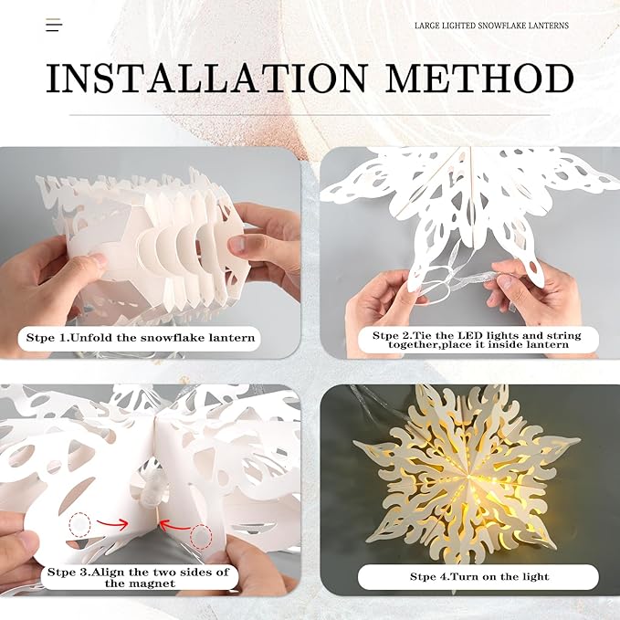 10 Pcs Christmas Paper Snowflake Lanterns, Large Christmas Paper Star Lanterns - Image 8