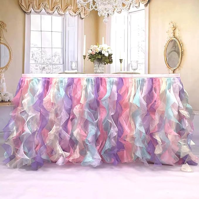 Luxury Organza Mesh Table Skirt Draping Floating Romance - Image 3