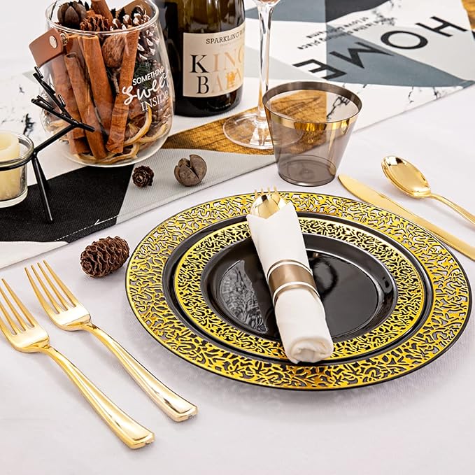 NOCCUR 210pcs Black and Gold Dinnerware Set - Image 2