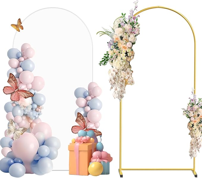Metal Arch Backdrop Stand and Cover Set, 6FT White Reusable Spandex Fitted by CHUNQIANGCAIDESIGN