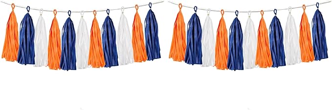 15PCS Navy Blue Orange White DIY Party Tassel Garland Paper Banner Streamer by ALLHEARTDESIRES