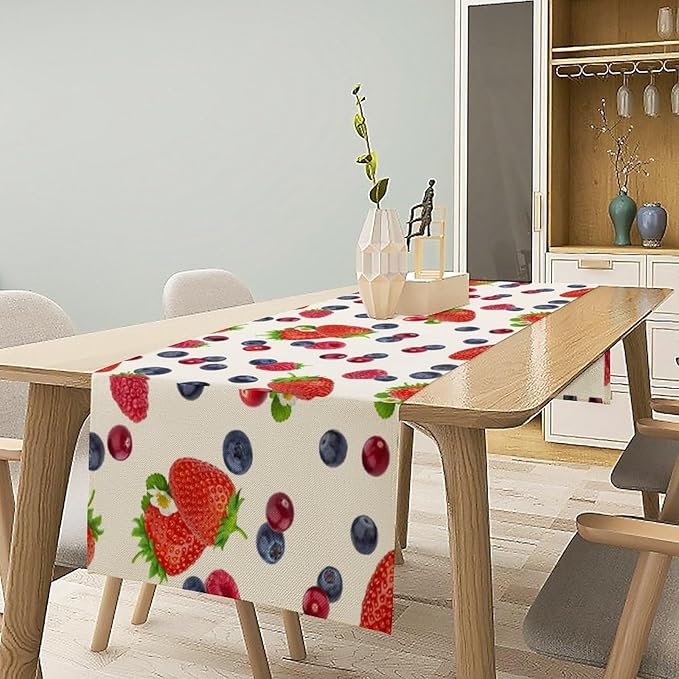 Strawberry Table Runner Spring Summer Fruit Wild Berry Forest Garden Dinner - Image 2