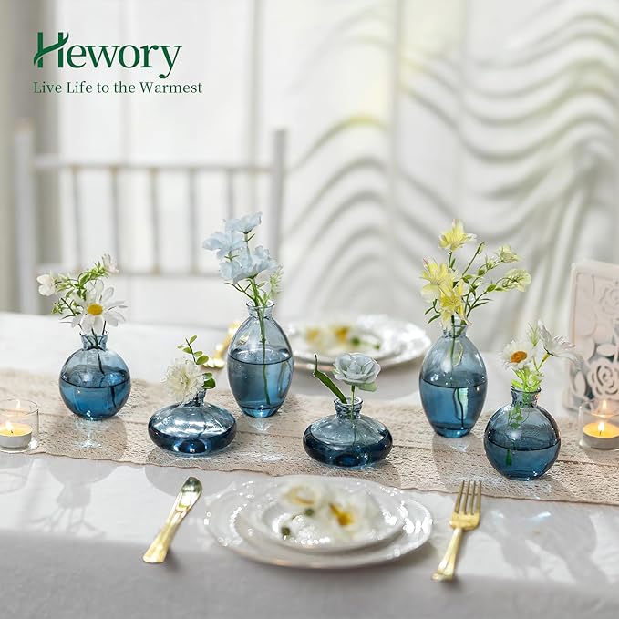 Hewory Glass Bud Vases for Centerpieces: Set of 12 Cute Blue Small Vases - Image 2