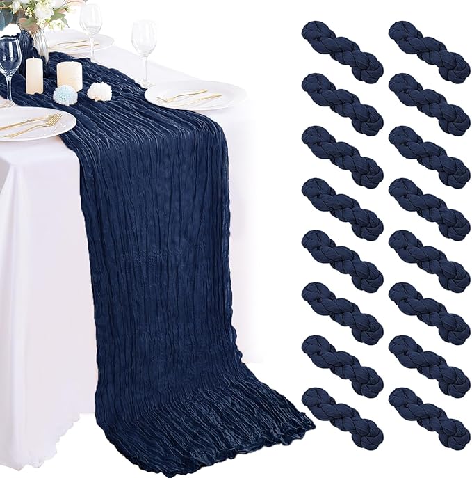Boho Gauze 16PCS Navy Blue Cheesecloth Table Runners by AIRIT+LOVELY