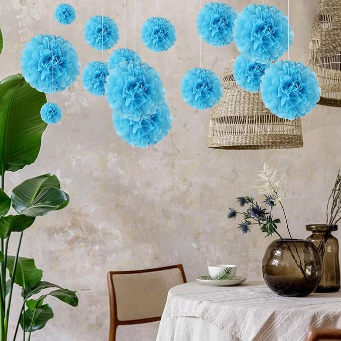 20 PCS Baby Blue Tissue Paper Pom Poms, Tissue Pom Poms Flowers, Sizes of 6" - Image 3