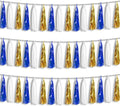 3P Navy-Blue White-Gold Foil Fringe Metallic Tassel-Garland, Tassels Banner by HYSILLA