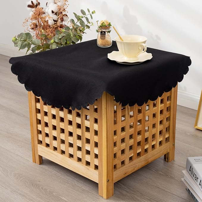 Small Round Black Tablecloth 24 Inch Polyester Fabric Washable Table Cover by YZKITM