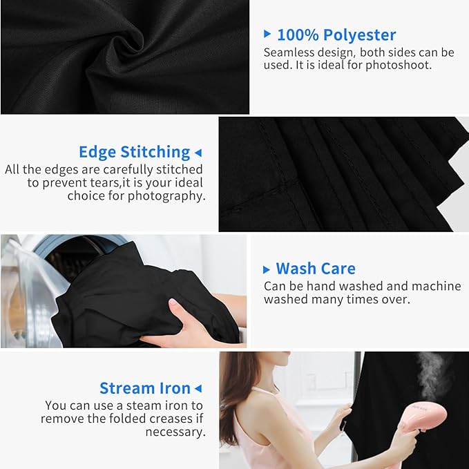 HEMMOTOP Black Backdrop Background, 6x9 ft Polyester Fabric Chromakey Black - Image 4