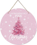 CGBHW Pink Christmas Tree Wooden Sign, Winter Holiday Theme Hanging Sign Wall by CGBHW