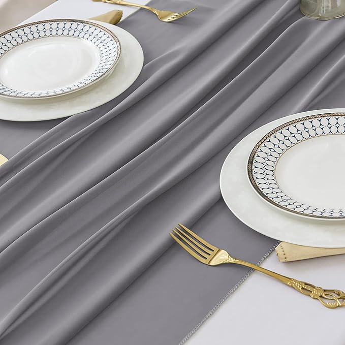 2 Pack 10 Ft Chiffon Table Runner Grey Gauze Long Table Runners 27x120 Inches - Image 5