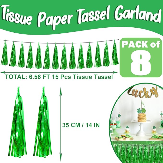 8P Green Foil Fringe Metallic Tassel Streamers Banner Tassel Garland - Image 2