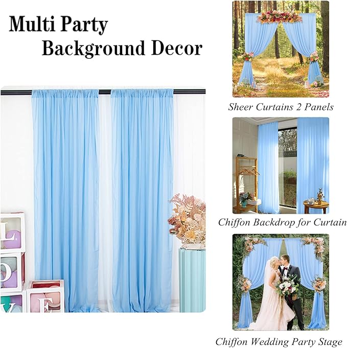 DUOBAO Sky Blue Chiffon Backdrop Curtain-2 Panels 29x120-Inch Wedding Backdrop - Image 5