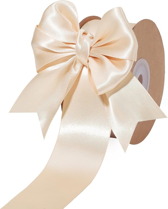 LaRibbons Nude Satin Ribbon 1 1/2 Inch 25 Yards Luxury Double Faced Silk Ribbon by LaRibbons